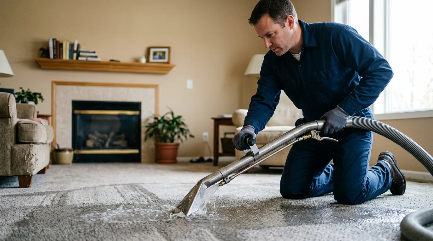 Water damage restoration technician working near Pershing, IN